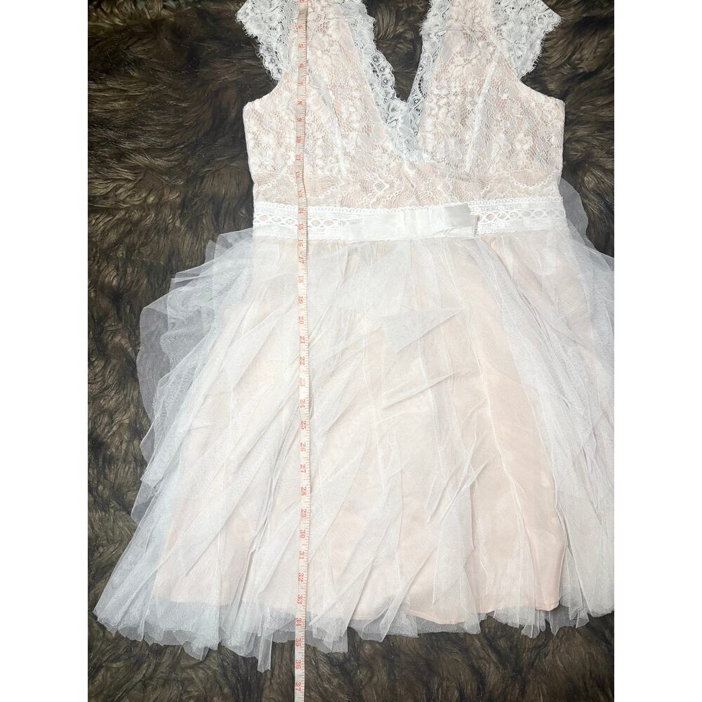 Fairycore Lace Tulle Dress XL Blush Nude Tiered Mesh Ruffle Romantic Formal - Picture 5 of 8